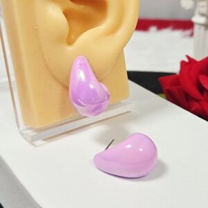 Iridescent Purple Shimmer Teardrop Dome Hoop Earrings – Chunky Acrylic Y2K Studs